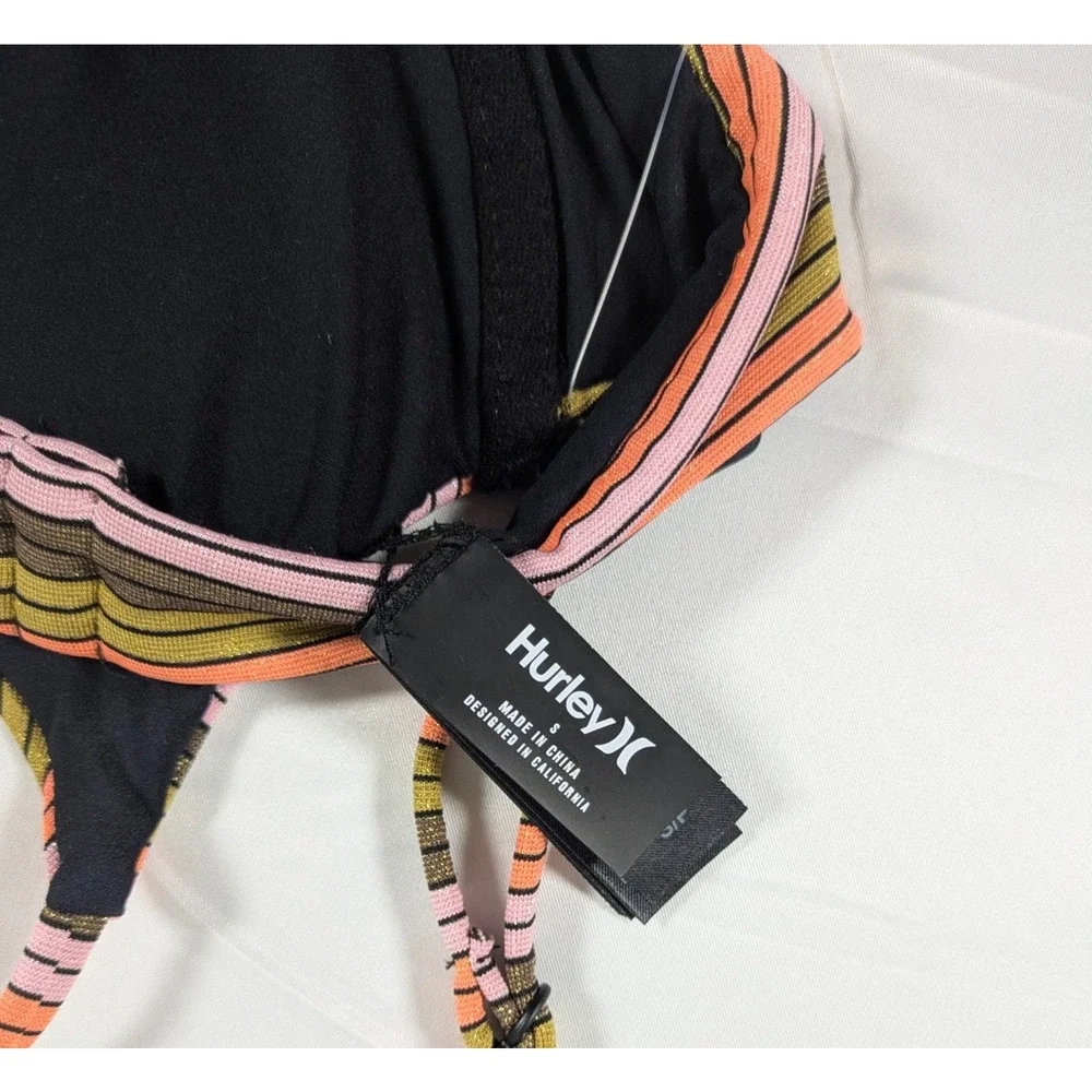 NWT Hurley Underwired Bikini Top Small Sunset Stripe Tab Sunrise Pink Swim Bra